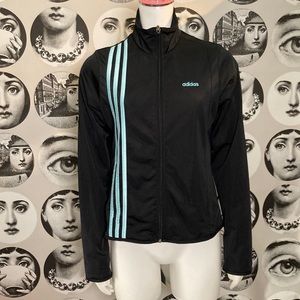 Adidas zip up Black Jacket with baby blue striping 💙